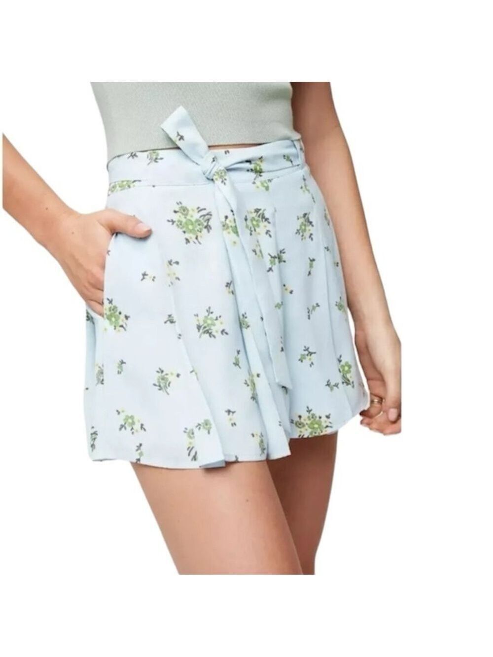 Aritzia Sunday Best blue floral chiffon flowy shorts skort 4